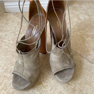 Aquazurra Chunky Suede Lace Up Heels